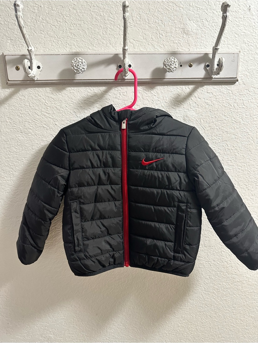 Nike Kids Black Puffer Jacket with Red Accents